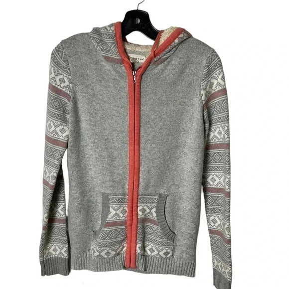 Anthropologie zip up hoodie,sherpa,L.,chunky knit,wool blend,tassels,boho,aztec - Picture 3 of 12